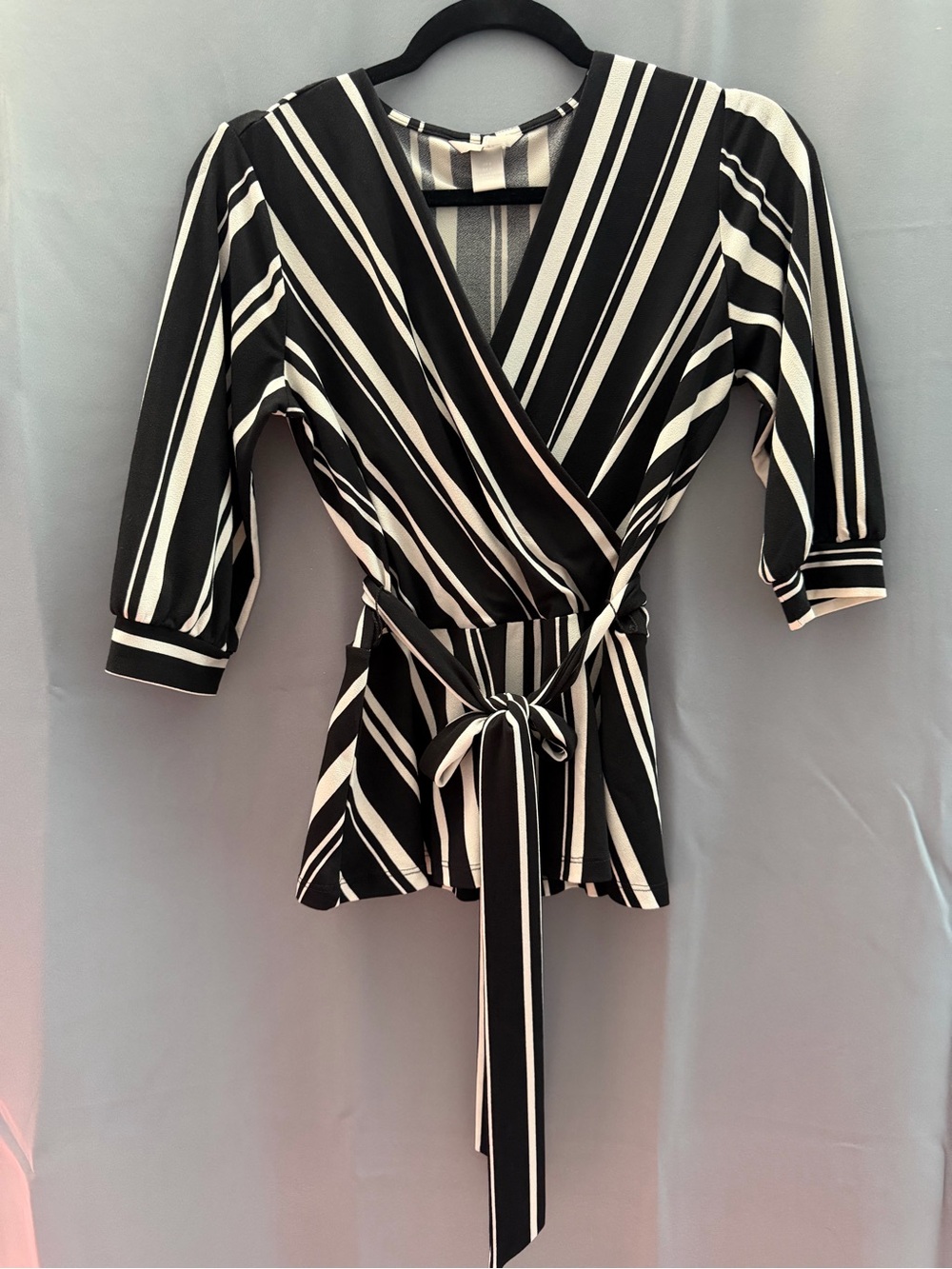 H&M Black and White Striped Wrap Blouse